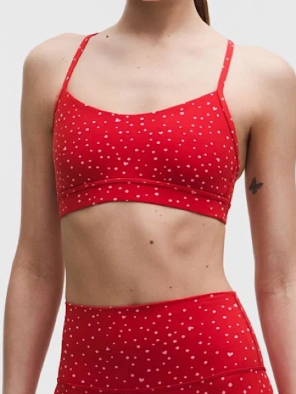Lululemon NWOT Flow Y Nulu Bra Heart Scatter Polka Dot 6 Oxford Red
